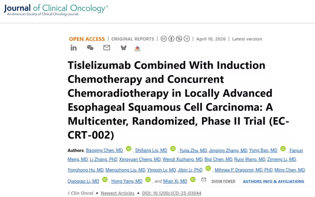 One More Year of Immunotherapy, Longer Survival: Team of Mian Xue from Sun Yat-sen University Confirms the Value of Tislelizumab Maintenance Therapy in Esophageal Cancer