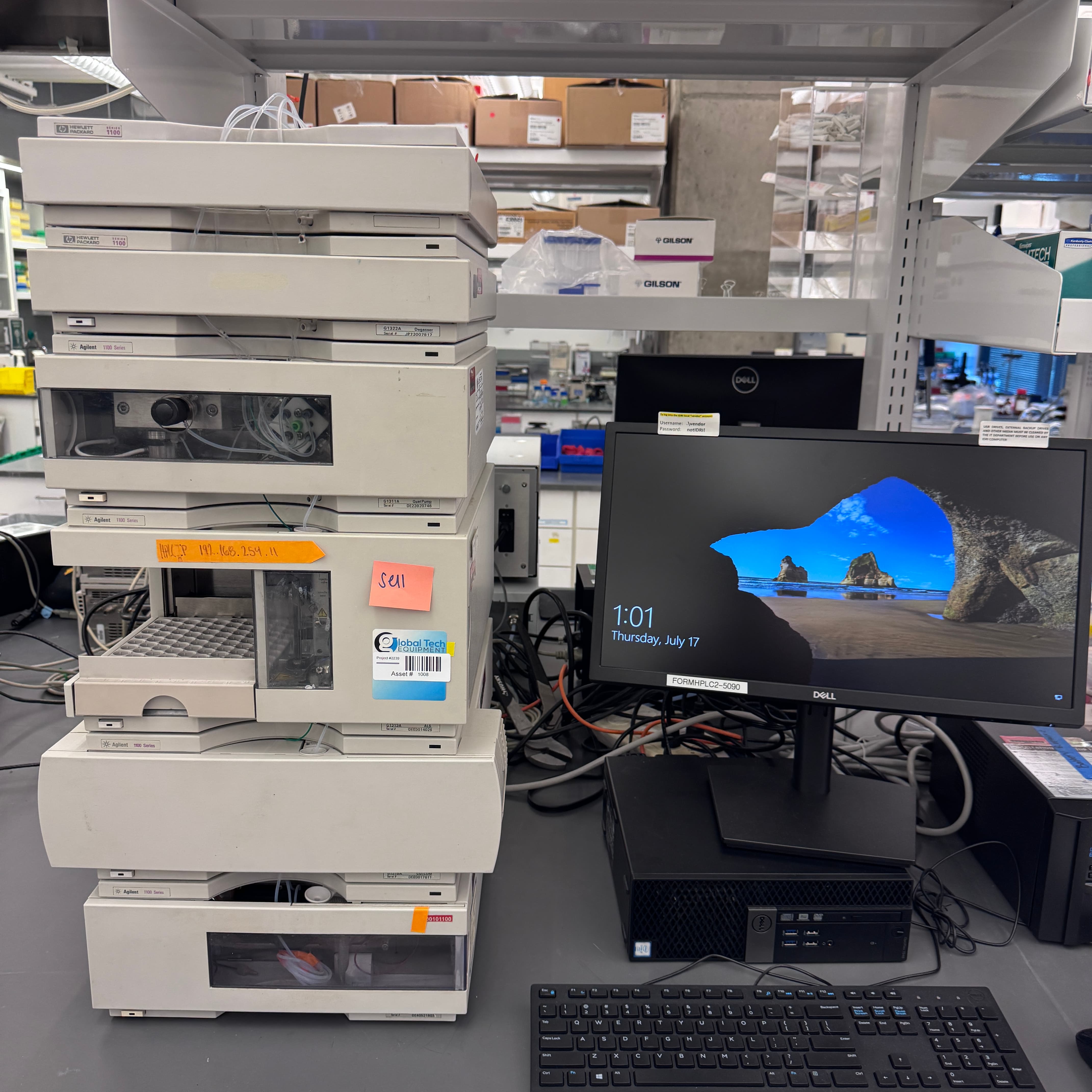 Agilent 1100 HPLC includes: Degasser, Quat Pump, ALS, Colum Compartment, DAD detector